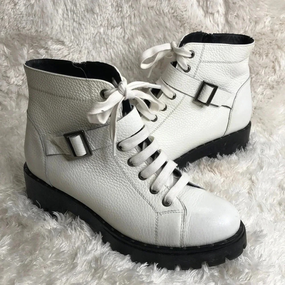 TOSCA BLU White Leather Combat/Moto Boots - Picture 1 of 9